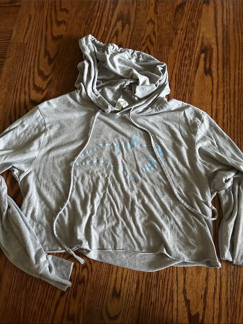 UNC crop top long sleeve shirt Light Gray Hoodie with Subtle Blue Accent